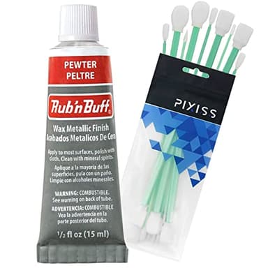 Rub n Buff Wax Metallic Pewter, Rub and Buff Finish, 0.5-Fluid Ounce, Pixiss Blending and Application Tools for Applying Metallic Wax Paint