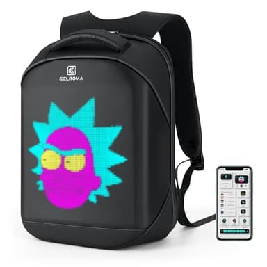 Gelrova LED Backpack with App Control Screen, [Battery not included] 17 Inch Bookbag DIY Pixel Animation Programming Laptop Backpack, Unique Gift for Men or Women