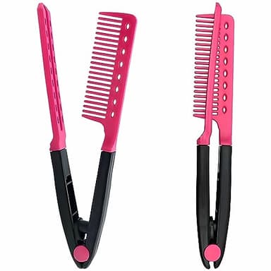 Kootinn Hair Straightening Set - 2-Pack Flat Iron Comb for Beautiful Tresses, Straightener With Firm Grip, Ideal for Knotty Hair, Styling, Pink