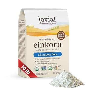 Jovial Organic Einkorn Unbleached All Purpose Flour - Bread Baking Flour for Sourdough, High Protein, Non-GMO, Organic Pizza & Pasta, European Italian, Glyphosate Free - 10 Lb