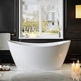 Empava Freestanding Bathtub, Flatbottom Acrylic Soaking Tub, Contemporary Stand Alone Design with Brushed Nickel Drain & Overflow, Glossy White, cUPC Certified, 59 Inch