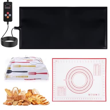Sourdough Bread Baking Set with Adjustable Bread Proofing Mat, Foldable Heat Preservation Cover and Silicone Baking Mat, Warmer Mat for Food with Thermostat Controller Combo Set