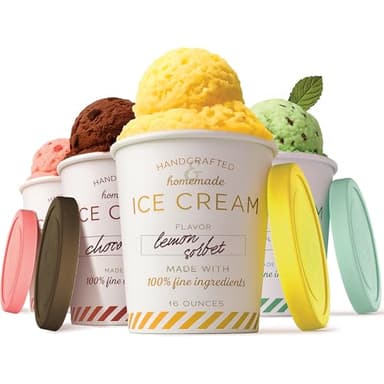 16 oz Ice Cream Containers with Airtight Silicone Lids ( 4-Pack ) Homemade Ice Cream Container perfect for storing Gelato, Sorbet & Frozen Yogurt, Reusable 1 Pint Ice Cream Container with Lids