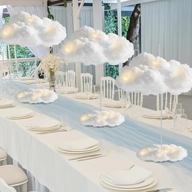 6 Set Artificial Cloud LED Light Decorations Hanging Cloud Baby Shower Table Centerpiece DIY Kit for Ceiling Room Wall 3D Fake Fluffy Cotton Clouds Prop for Birthday Party Nursery Wedding Bridal