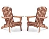 Outdoor Wooden Folding Adirondack Chair Set of 2 with Pre-Assembled BackRest, Wood Patio Chair for Garden Backyard Porch Pool Deck Firepit