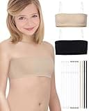 iMucci Girls Bandeau Bra Seamless Clear Strap Bra Training Bras for Girls Sports Tube Top Bra with 4 Pairs Adjustable Clear Straps 1 Pair Black Strap 1Pair Nude Strap 7-16Y