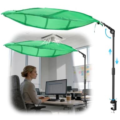 Green Cubicle Leaf Shade, 51-Inch Multi-Angle Adjustable Leaf Desk Shade Overhead Light Blocker, Height-Adjustable from 17.32"–28.35", 360° Reinforced Desk Clamp, Storage Bag - 1-Year Warranty