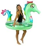 Poolcandy Inflatable Drink Pool Float Tube Seahorse with Drink Float 48 inch Swim Ring