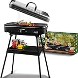 Artestia Electric Outdoor Grill with Lid 1800W Indoor Smokeless BBQ Grills with Temperature Control Portable Removable Stand Grill for Cooking, BBQ Party, Easy to Clean, Black