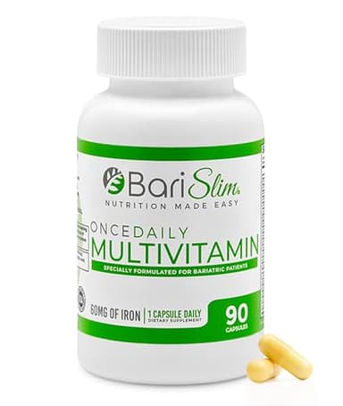 BariSlim Once Daily Bariatric Multivitamin Capsule - 60mg of Iron - Bariatric Vitamin & Supplement for Post WLS Surgery Including Gastric Bypass & Gastric Sleeve | 90 Day Supply