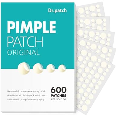 Dr.patch Pimple Patches for Face - 4 Size 600 Counts Acne Patches, Hydrocolloid Patches for Covering Zits and Blemishes, Spot Stickers with Salicylic Acid, Tea Tree Oil & Calendula Oil