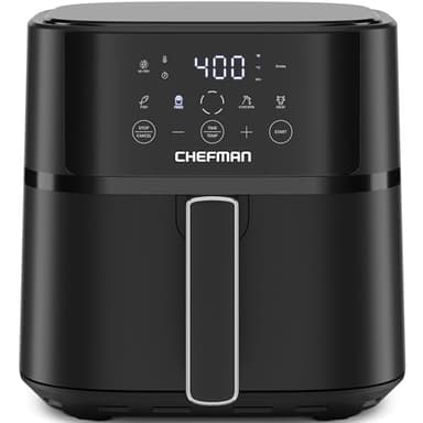 Chefman Air Fryer – 6 QT Compact Airfryer for Quick & Easy Meals in Minutes, Features Hi-Fry Technology for Extra Crisp, Touchscreen Controls with 4 Presets, Nonstick & Dishwasher Safe Basket - Black