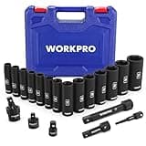 WORKPRO 20-Piece 1/2＂ Drive Deep Impact Socket Set, 6-Point, Cr-V Steel, 10-27mm, Universal Joint, Adapter and Extension Bar, Metric