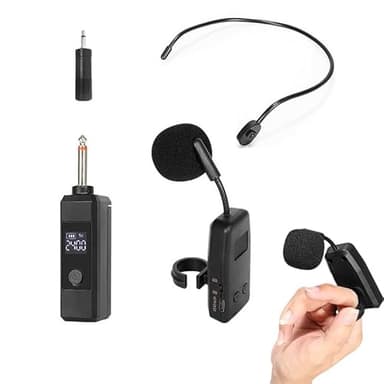 2.4G Wireless Ring Microphone System for Harmonica, Flute, Xiao, Hulusi, Ocarina, Suona——65ft Range Mini Clip-On Mic with Digital Screen & Noise Reduction for Wind Instruments Performance