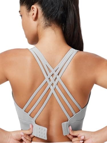High Impact Sports Bra for Women High Support Molded Cups Strappy Women’s Sports Bra for Workout,Training and Running Gray
