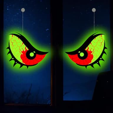 Rossorha Halloween Spooky Glowing Eyes - Solar Glow in the Dark Eyes Halloween Window Decorations Indoor Outdoor, Scary Light up Eyes Hanging Supply for Window, Wall, Door, Lawn, Yard, Garage, Car