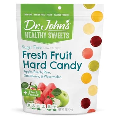 Dr. John’s Sugar Free Candy, Healthy Hard Candy with Zero Sugar, Low Calorie Snacks, Keto Friendly, Vegan, Gluten Free, Fresh Fruit Flavors, 100 Count, 1 LB
