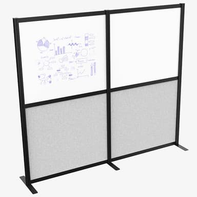 VIVO Modular Wall System, 2 PET and Whiteboard Panels, Professional Office Cubicle Dividers, Freestanding Privacy-Screen, 66 inches High, White and Light Gray, Black Frame, PP-MWS63B-WB