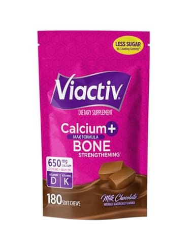 Viactiv Calcium + Vitamin D Supplement Soft Chews for Women & Men - Chewable Calcium for Bone Health Support, 650 mg per Serving, Vitamin D & K for High Absorption - 180 Count, Milk Chocolate
