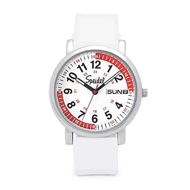 Speidel Scrub Watch™ Pulsometer 30 V2 Pulse Shade Quadrants Medical Professionals Students Men Women Unisex Easy Read Dial Military Time Second Hand Silicone Band Water Resistant-White