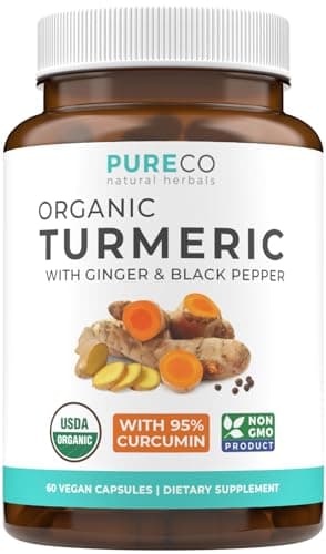Organic Turmeric Ginger Black Pepper Supplement - High Potency Organic Turmeric Curcumin Capsules with Ginger & Black Pepper for Enhanced Benefits and Absorption - Vegan & Non-GMO (1 Month Supply)
