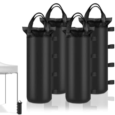 4 Sand Bags for Weight, Heavy Duty Sandbags for Canopy Legs, Extra Large Pop Up Tent Weights, Canopy Weight Bags for Gazebo, Outdoor Sun Shelter, Umbrella - Black, 6"×20", Without Sand