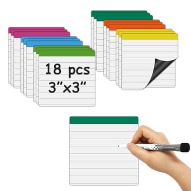 Ruled Lined Small Sticky Notes 3x3,Dry Erase Magnetic Sheets,18 Pieces,Work for Fine Tip Markers,Easy to Post On Fridge or Whiteboard