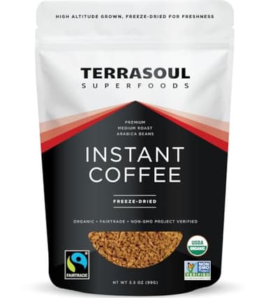 Terrasoul Superfoods Organic Freeze-Dried Instant Coffee, 3.5 oz - Fairtrade | Arabica Beans | Fresh Taste | Medium Roast