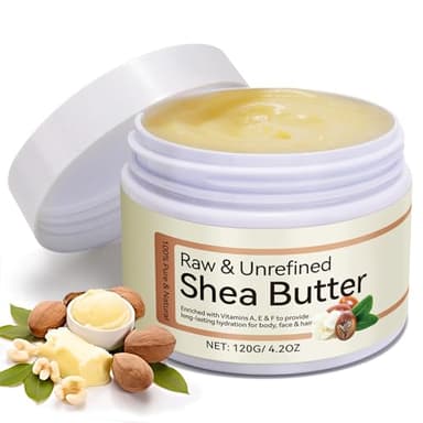 Raw Shea Butter, 4.2Oz Pure Natura Unrefined Raw Shea Butter Contains Vitamin A, E & F, Skin Moisturizer For Face, Body & Hair, Hydrating Dry Skin
