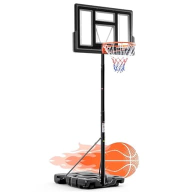 DUMOS 6.1-10FT Adjustable Height Portable Basketball Hoop Outdoor for Adult, 44 Inch Shatterproof Backboard w/Shock Absorbent Rim, Fillable Base, 2 Wheels for Swimming Pool/Indoor, Classic Black