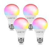 DAYBETTER Tuya Smart Light Bulbs, RGBCW Wi-Fi Color Changing Led Bulbs Compatible with Alexa & Google Home Assistant, A19 E26 9W 800LM Multicolor Led Light Bulb, No Hub Required, Light Bulbs 4 Pack