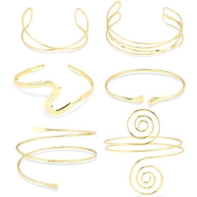CUBACO Gold Arm Cuff Jewelry for Women, 6PCS Gold Bangles Kali Uchis Outfit Womens Jewelry Adjustable Cuff Bracelet for Armband Set Gift Custom Accessories for women