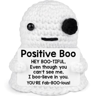 Birthday Positive Boo - Cute Handmade Spooky Crochet Doll for Men & Women - Emotional Inspirational Support Home Thanksgiving Decor Gifts for Girlfriend, Boyfriend, Couples, Friends, Coworkers