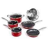 Granitestone Granite Stone Red Cookware Sets Nonstick Pots and Pans Set– 10pc Kitchen Cookware Sets |Cookware Pots and Pans for Cooking Pan Set Diamond Cookware Set Non Sticking Pan Set