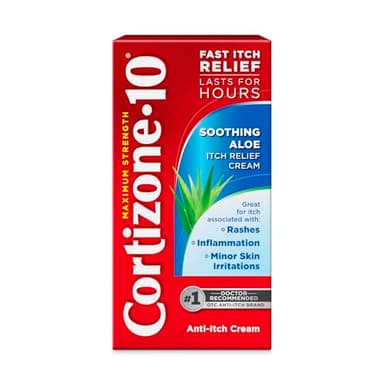 Cortizone-10 Maximum Strength Soothing Aloe Itch Relief Cream, 1% Hydrocortisone, Fast-Acting, Anti-Itch Cream for Bug Bites, Rash, Eczema, Psoriasis, Poison Ivy, Oak, Sumac & More, 1 oz