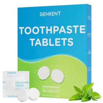 GENKENT Toothpaste Tablets, Fluoride & Plastic Free Chewable Toothpaste Tabs, Eco & Travel Friendly (60 Count)