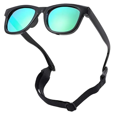 COASION Bendable Flexible Polarized Newborn Baby Sunglasses with Strap for Infant Boys Girls Age 0-12 Months (Black/Green Mirror)