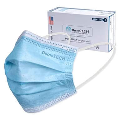 DEMETECH ASTM Level 3 Disposable Face Masks, Protective Face Mask Pack with 3 Layers, Adult, 50 Qty