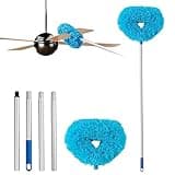 Ceiling Fan Cleaner Duster Reusable Microfiber Ceiling Fan Blade Cleaner Removable Duster with Extension Pole Adjusts 13 to 49.7 Inch for Cleaning Walls Bookshelves Furniture Door Window Top (Blue)