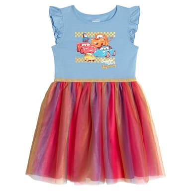 Disney Cars Toddler Girls Tutu Pleated Tulle Dress Blue/Rainbow 3T