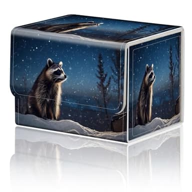 Card Game Storage Box for TCG MTG Card Box Organizer Trading Card Case Commander Deck Box TCG Card Storage Box Magnetic Closure Creative Pattern Up to 200 Cards, A Cute Raccoon Stars