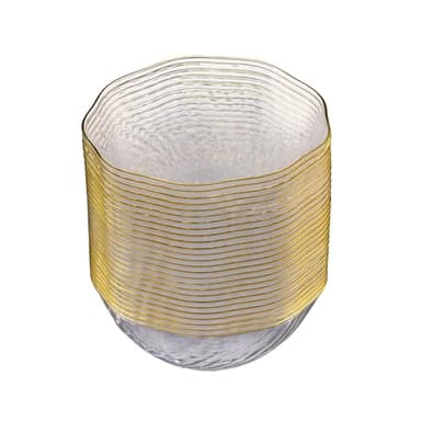 PLASTICPRO 30 Pack Elegant Plastic Plates 14 ounce Bowls Clear with Gold Rim Spiral Design Disposable Plastic Dinner Bowls
