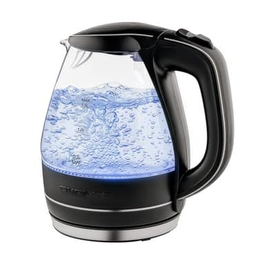 OVENTE Electric Kettle, 1.5L Borosilicate Glass Countertop Water Heater and Boiler for Coffee or Tea, BPA-Free, Auto Shut-Off, Boil-Dry Protection, Removable and Washable Spout Filter, Black KG83B
