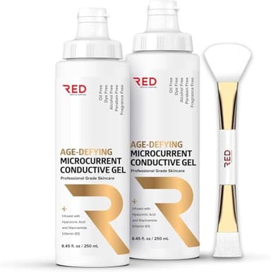 Age-Defying Microcurrent Conductive Gel with Hyaluronic Acid & Niacinamide (Vitamine B3), 8.45 fl oz - Long-Lasting, Non-Greasy, Hypoallergenic - 2 Bottles + Applicator, 8.45 fl oz / 250mL