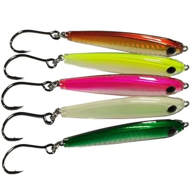 Kmucutie 5 Pieces Epoxy Resin Fishing Jig Lure Great for Inshore and Offshore Game Fish,Artificial Lures for Grouper,Dogtooth,Bass Salmon (Mixed Color A, 1 OZ / 3 INCH)
