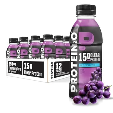 Protein2o Hydration Drink - 2-in-1 Liquid Clear Whey Protein Isolate and Electrolyte Drink - 15g Protein, Vitamins B5, B6 - Post-Workout Recovery - 16.9 Fl Oz - 12 Count Grape