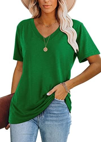 WIHOLL Summer Tops for Women V Neck Shirts Loose Fit Spring Tops for Women 2026 Tshirts Shirts Dressy Casual Blouses Beach Vacation Clothes Fashion Outfits St Patricks Day Shirt Women Green L