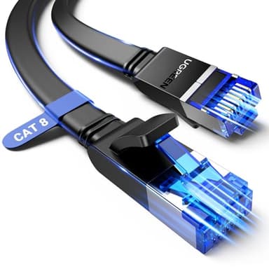 UGREEN Ethernet Cable 20FT, Cat 8 Ethernet Cable with 40Gbps 2000Mhz High Speed, Shielded Heavy Duty Flat Internet Cable Compatible for Gaming PC PS4/5/6 Xbox Modem Router, Include 20 Cable clipes