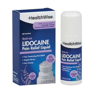 HealthWise 4% Lidocaine Roll-On | Soothing Lavender Scent | OTC Strength | Pain Relief Liquid | 2.5 oz. 73 mL | Topical Anesthetic