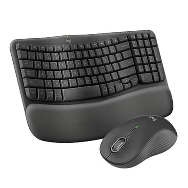 Logitech - Wave Keys MK670 Combo Ergonomic Wireless Keyboard and Mouse Bundle for Windows/Mac with Integrated Palm-Rest - Graphite (Renewed)